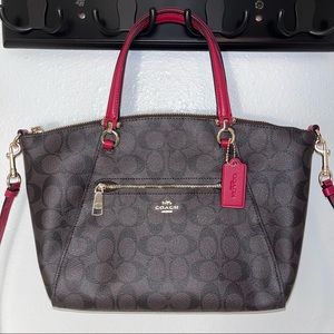 COACH Prairie Signature Leather Satchel Crossbody Purse Chocolate Brown Red